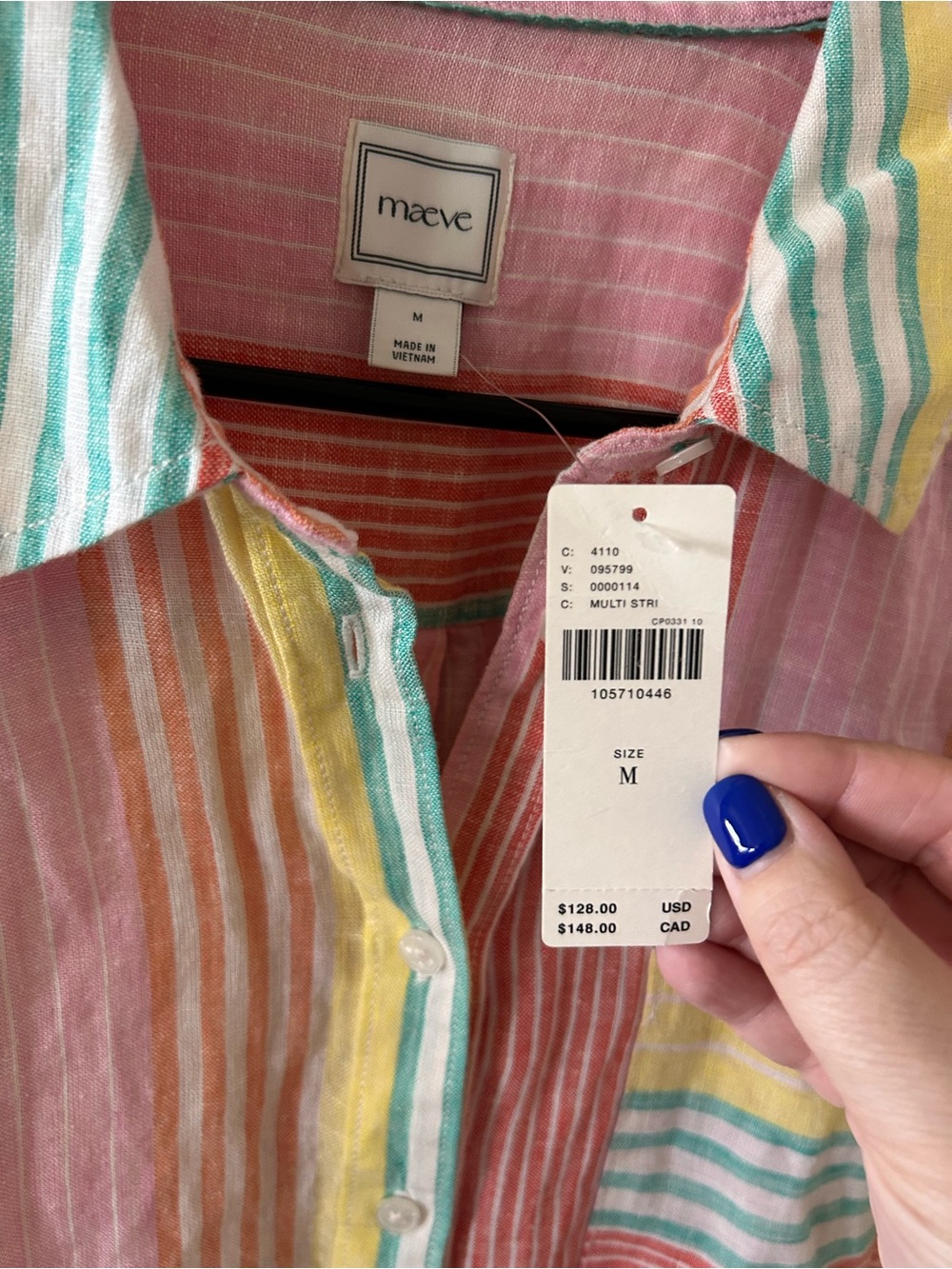 NWT Anthropologie Maeve Bennet European Linen Buttondown Shirt Umbrella Stripe - Picture 6 of 7